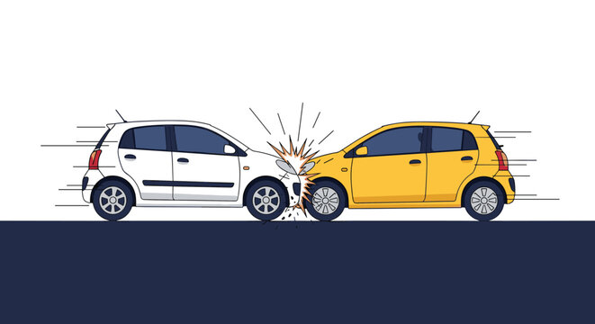 Two cars colliding head-on with a burst of energy and speed lines suddenly appeared.