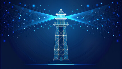 Abstract Digital Lighthouse with Bright Beam on Dark Background Illustrating Guidance Technology and Future Innovation