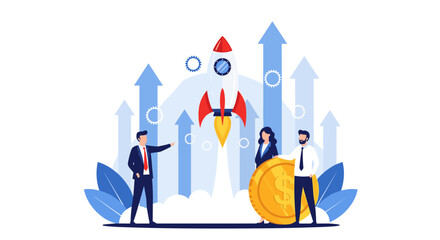 Business Startup Rocket Launch Success Growth Concept.