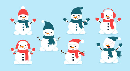 Cute Snowman Collection Winter Holiday Characters.