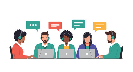 Diverse team of customer service representatives working together.