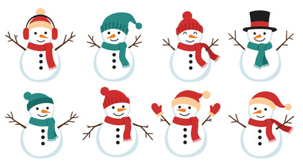 Cute Snowman Collection Winter Holiday Characters.