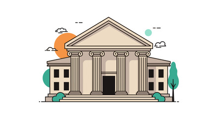 Classical Building Facade with Columns and Pediment.