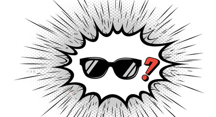 Cool Sunglasses With Question Mark In Comic Style.