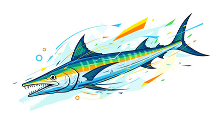 Vibrant Watercolor Illustration of a Marlin Fish in Motion.