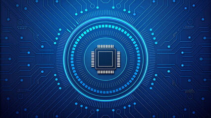 Abstract Futuristic Blue Background with Circle Circuit Pattern Illustrating Digital Technology Data and Global Network