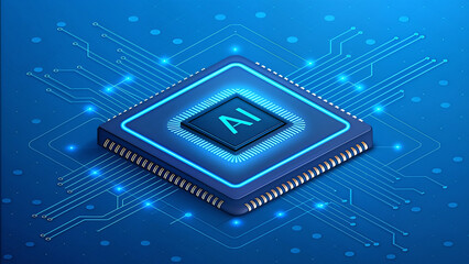 AI Chip with Light Glowing Neon Frame on Circuit Board Illustrating Digital Intelligence Futuristic Computing and Technology