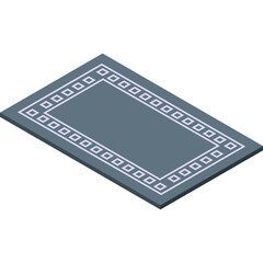 Isometric view of a gray rectangular rug with a white decorative border on a transparent background