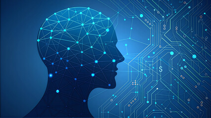 Abstract Human Head Consisting of Connected Dots Illustrating Technology Mind AI and Networked Thought Processes