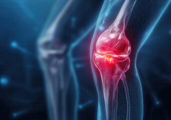 Knee joint anatomy showing inflammation and pain in a detailed visual representation