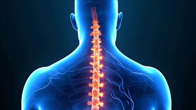 Human Spine Pain Medical 3D Illustration Blue Body Back View