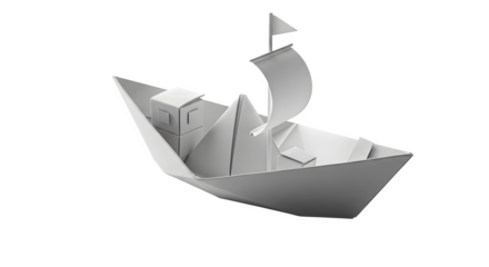 Paper boat isolated on transparent background, a complex origami with details