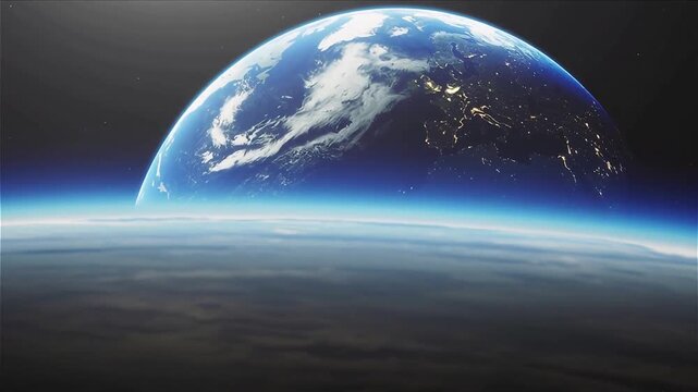 View of Earth from Space Showing Europe Day-Night Line and City Lights