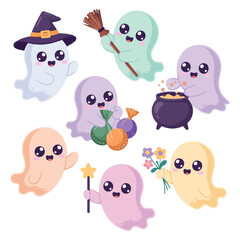 Smiling Spirits with Magic Brooms