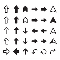 Set simple arrows isolated on white background Arrow mark icons Arrow paint stock vector
