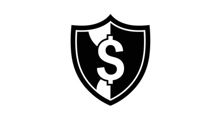 Black and white shield icon with a dollar sign representing financial security and protection