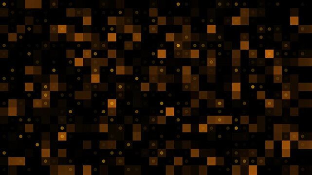 Dark Background with Scattered Orange Pixels and Small Glowing Dots abstract. Small glowing dots and orange pixels scattered across dark background forming abstract digital artwork.