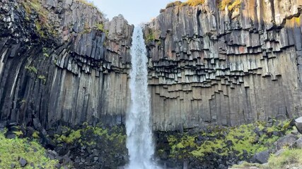 Basalt Columns and Waterfall at Svartifoss, Vatnajokull National Park, Iceland
