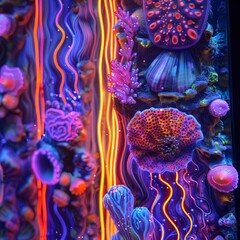 shells and corals with neon light.