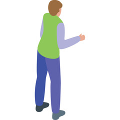 Isometric View Of A Person In A Green Vest And Blue Pants Standing On A White Background