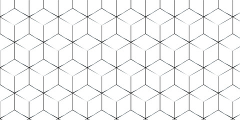 Fototapeta premium Abstract black square line hexagons seamless hexagon polygonal pattern background vector. seamless bright white abstract honeycomb background. 