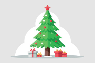 Festive christmas tree with gifts and red star topper