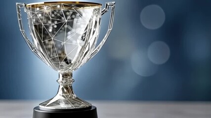 Celebrating achievement with a beautiful trophy shining in a soft blue background at an award ceremony