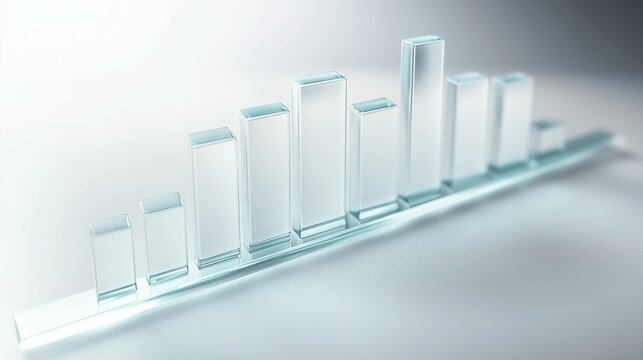 Abstract 3D glass graph with frost texture symbolizing financial growth, minimalistic design.
