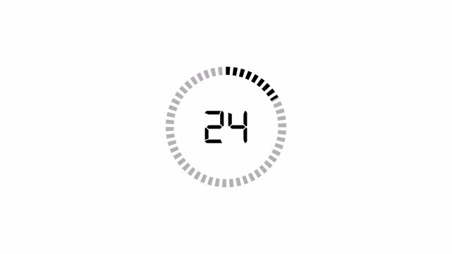 30 second countdown timer animation on a transparent background, countdown timer from 30 seconds to 0 seconds thirty seconds countdown timer with alpha channel in 4k . 