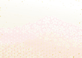 麻の葉模様と桜の花柄を組み合わせた和風背景イラスト