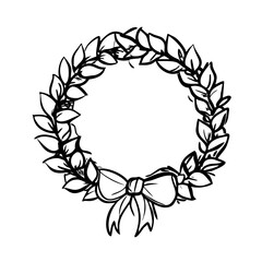 Hand-Sketched Wreath with Bow for Rough Doodle Drawings, Rustic Invitations, Handmade Cards, DIY Craft Projects, and Holiday Decorations