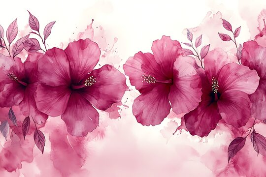 Watercolor hibiscus flower art print, pink floral wall decor, botanical illustration