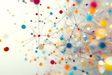 Abstract network of colorful spheres connected by thin lines creating a modern design