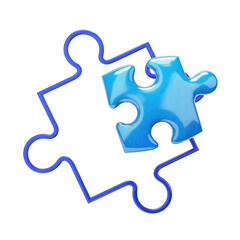 Fototapeta premium Vibrant blue puzzle piece fitting perfectly into its outline, symbolizing solutions, connection, and successful integration in business.