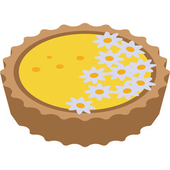 Round Lemon Tart with Daisy Flower Decoration on a Transparent Background