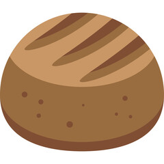 Round Loaf of Bread with Golden Brown Crust and Parallel Lines on Top Isolated on White Background