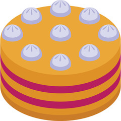 Round Orange Cake With Pink Stripes And White Icing Swirls On A Transparent Background
