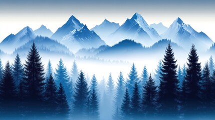 Fototapeta premium Misty mountain range with dark forest