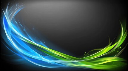 Abstract design with swirling blue and green lines on dark background