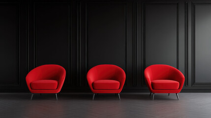 Red chair in a black room