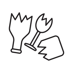 Broken Glass Line Icon: Shattered Bottle and Wineglass Fragments