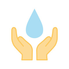 Nature Protection Icon. Hands Holding a Blue Water Drop. Vector Illustration