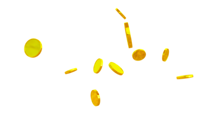 Glittering 3D Gold Coin – Isolated Transparent PNG for Games, Digital Design, and Festive Illustrations. gold Coin particle Render. golden Coin Explosion.