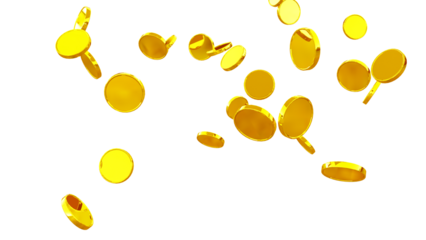 Glittering 3D Gold Coin – Isolated Transparent PNG for Games, Digital Design, and Festive Illustrations. gold Coin particle Render. golden Coin Explosion.