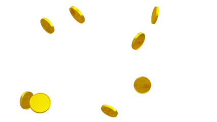 Glittering 3D Gold Coin – Isolated Transparent PNG for Games, Digital Design, and Festive Illustrations. gold Coin particle Render. golden Coin Explosion.
