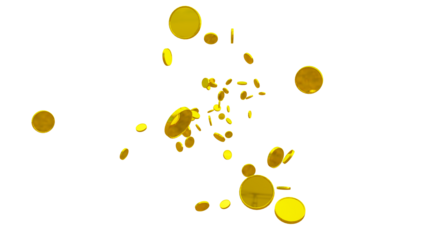 Glittering 3D Gold Coin – Isolated Transparent PNG for Games, Digital Design, and Festive Illustrations. gold Coin particle Render. golden Coin Explosion.