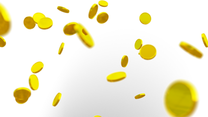 3D Golden Coin Render with Glittering Particle Burst – High-Quality Transparent PNG