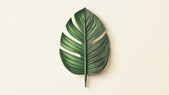 Fototapeta Green Tropical Leaf Isolated on Beige Background Nature's Delicate Design