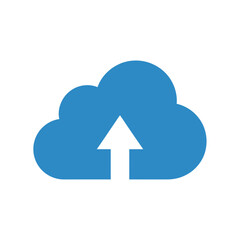 Blue cloud with an upward arrow, symbolizing cloud storage and data upload.
