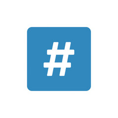 Blue square with a white hashtag symbol in the center, used for social media tagging.